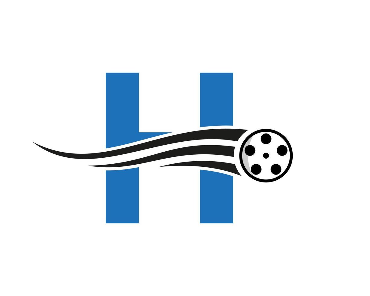 eerste brief h film logo concept met film haspel voor media teken, film regisseur symbool vector sjabloon