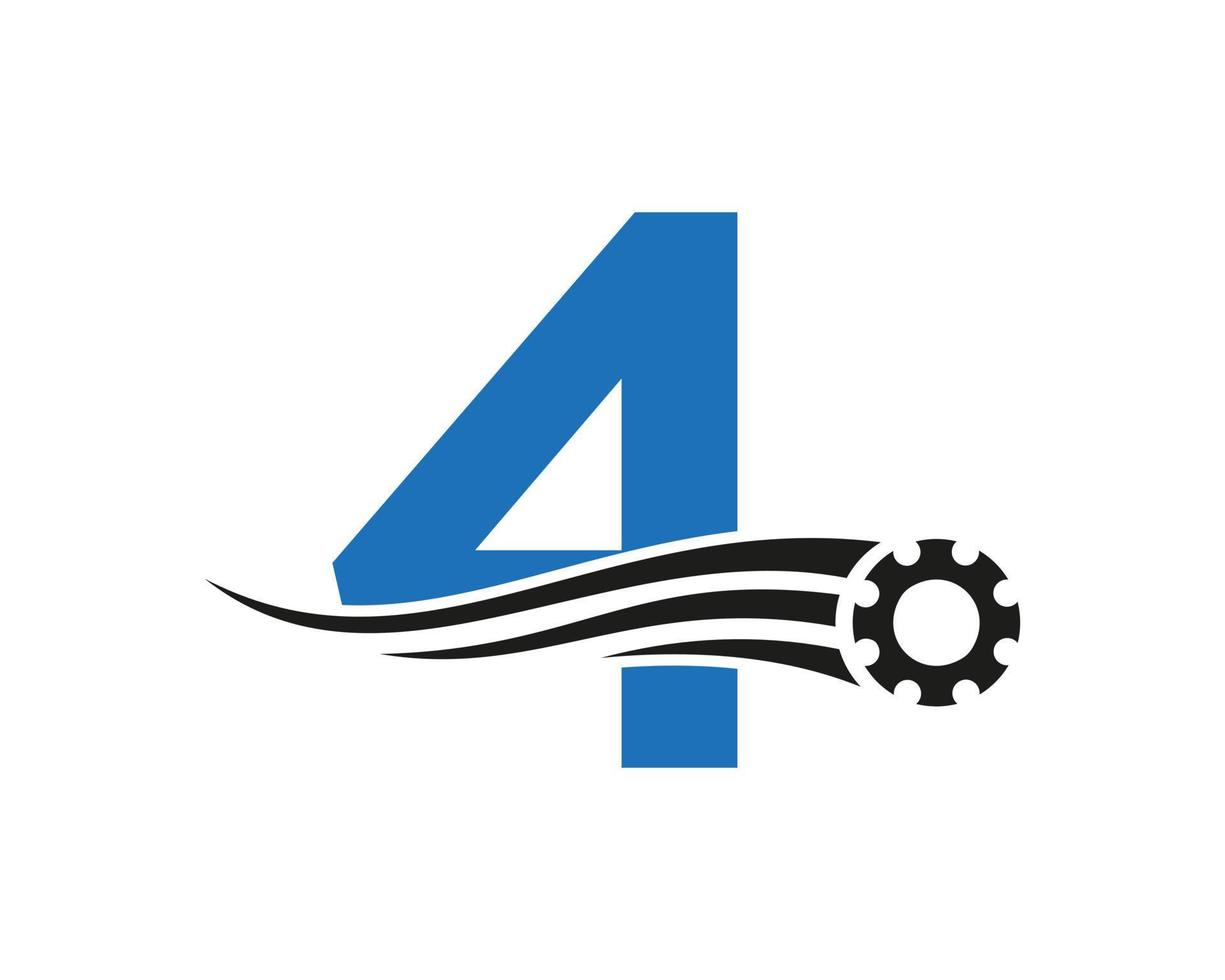 brief 4 uitrusting tandrad logo. automotive industrieel icoon, uitrusting logo, auto reparatie symbool vector