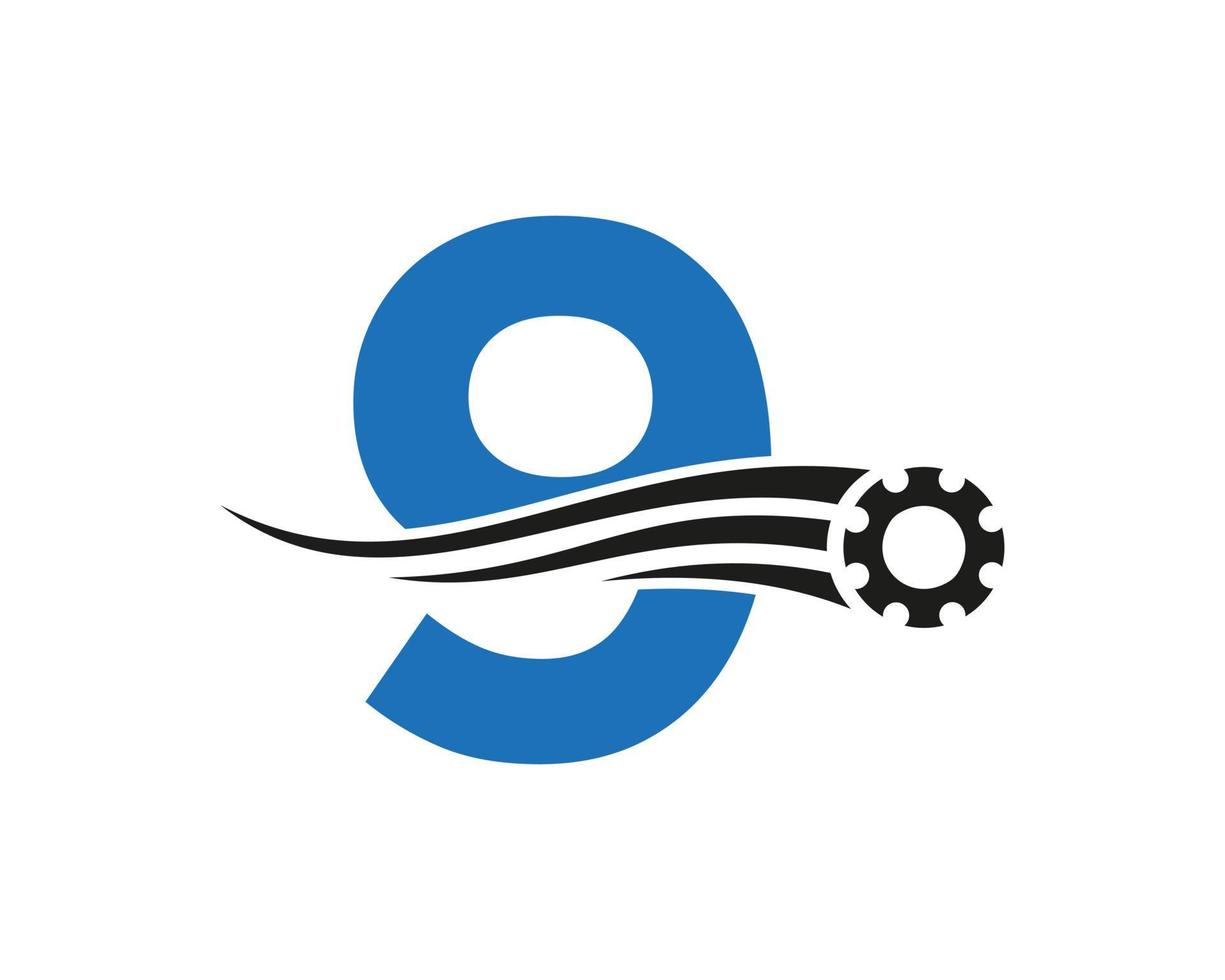 brief 9 uitrusting tandrad logo. automotive industrieel icoon, uitrusting logo, auto reparatie symbool vector