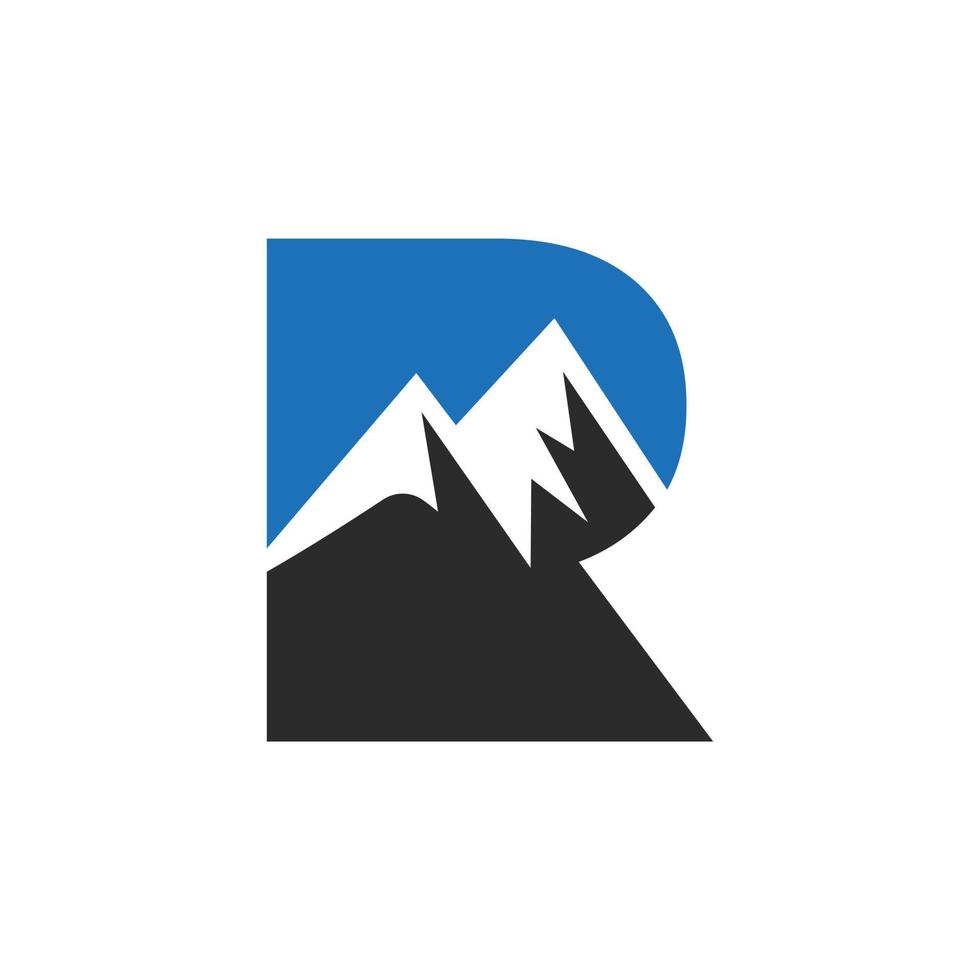 brief r monteren logo vector teken. berg natuur landschap logo combineren met heuvel icoon en sjabloon