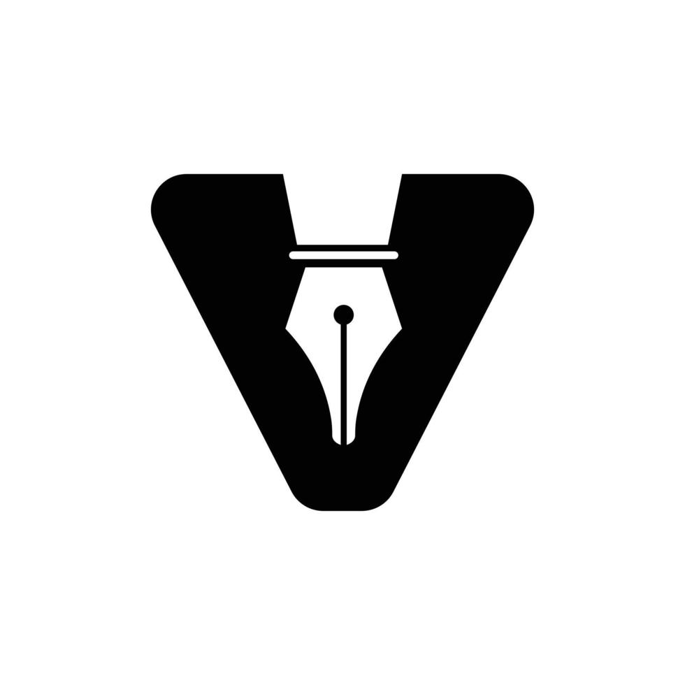 eerste brief v pen penpunt icoon voor onderwijs logo en wet symbool vector sjabloon gebaseerd alfabet
