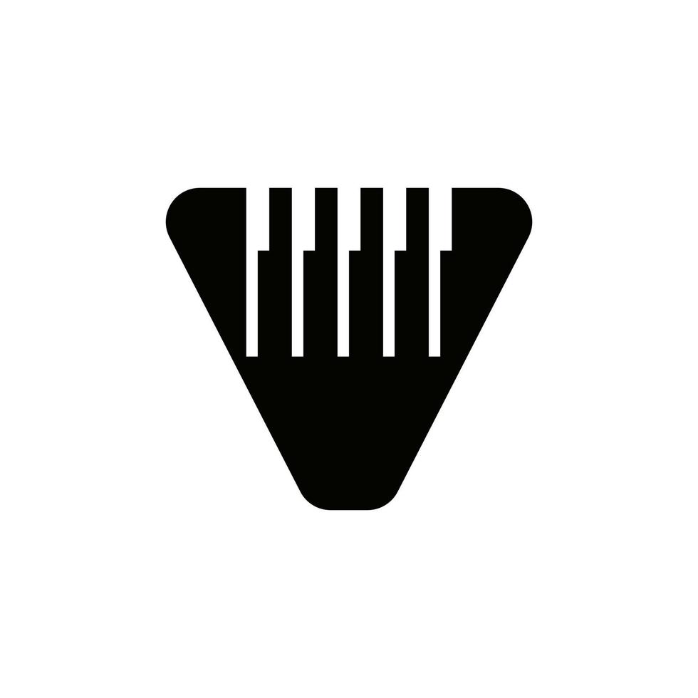 brief v musicus symbool, piano logo icoon vector sjabloon