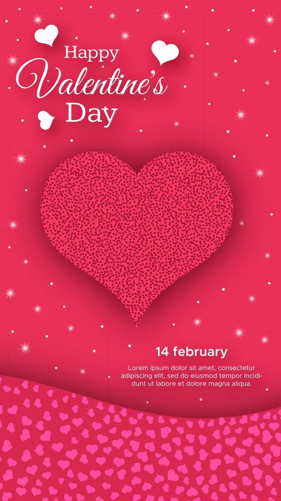 gelukkig valentijnsdag dag achtergrond. rood groet verhalen banier met tekst en harten. vector illustratie.