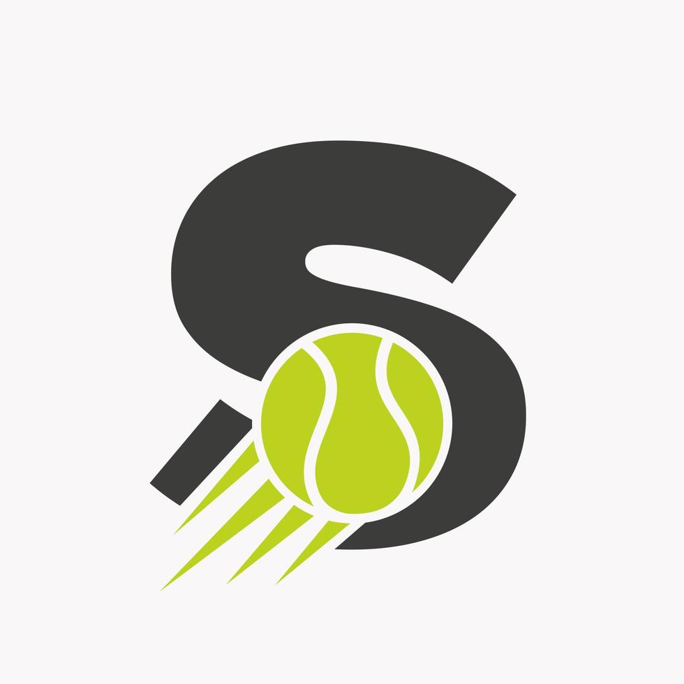eerste brief s tennis logo concept met in beweging tennis bal icoon. tennis sport- logotype symbool vector sjabloon