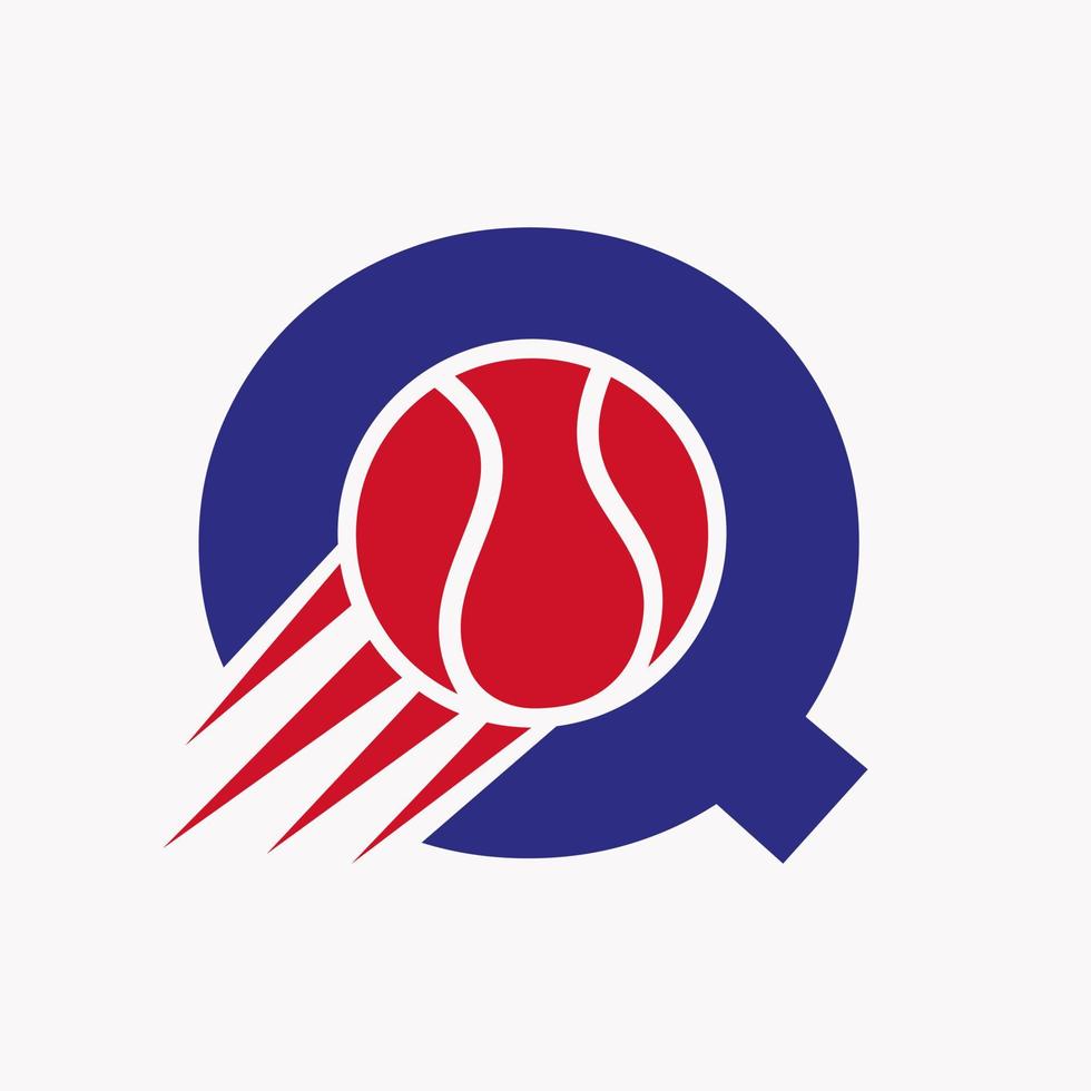 eerste brief q tennis logo concept met in beweging tennis bal icoon. tennis sport- logotype symbool vector sjabloon