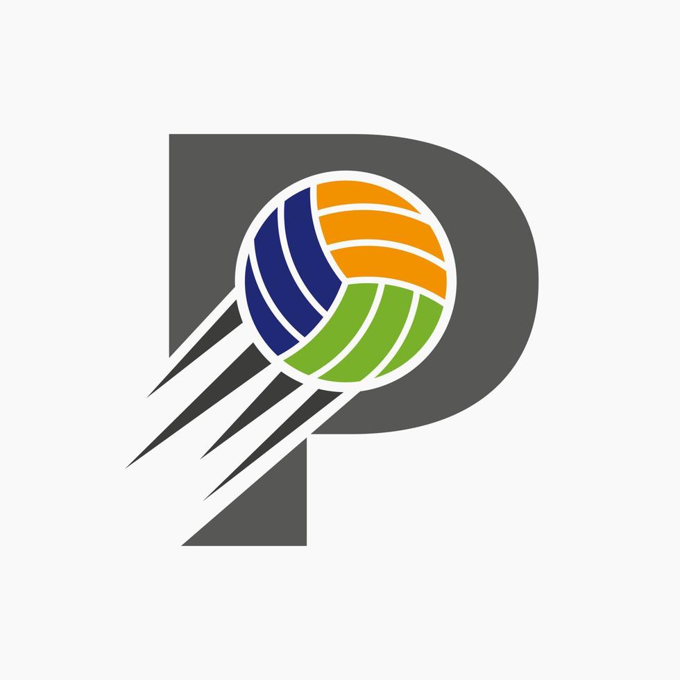 eerste brief p volleybal logo concept met in beweging volley bal icoon. volleybal sport- logotype symbool vector sjabloon