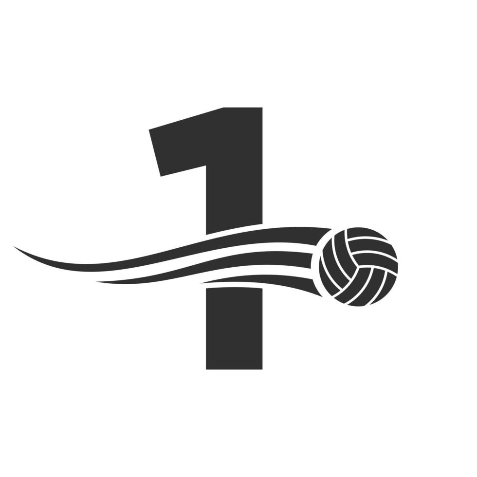 eerste brief 1 volleybal logo concept met in beweging volley bal icoon. volleybal sport- logotype symbool vector sjabloon