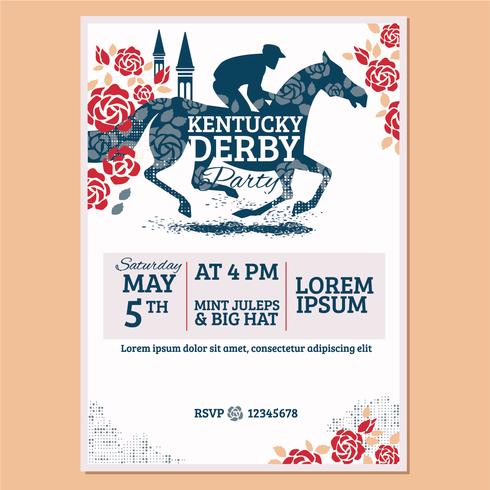 Kentucky derby Party Invitation Klassieke stijl met Rose en Churchill Downs achtergrond vector