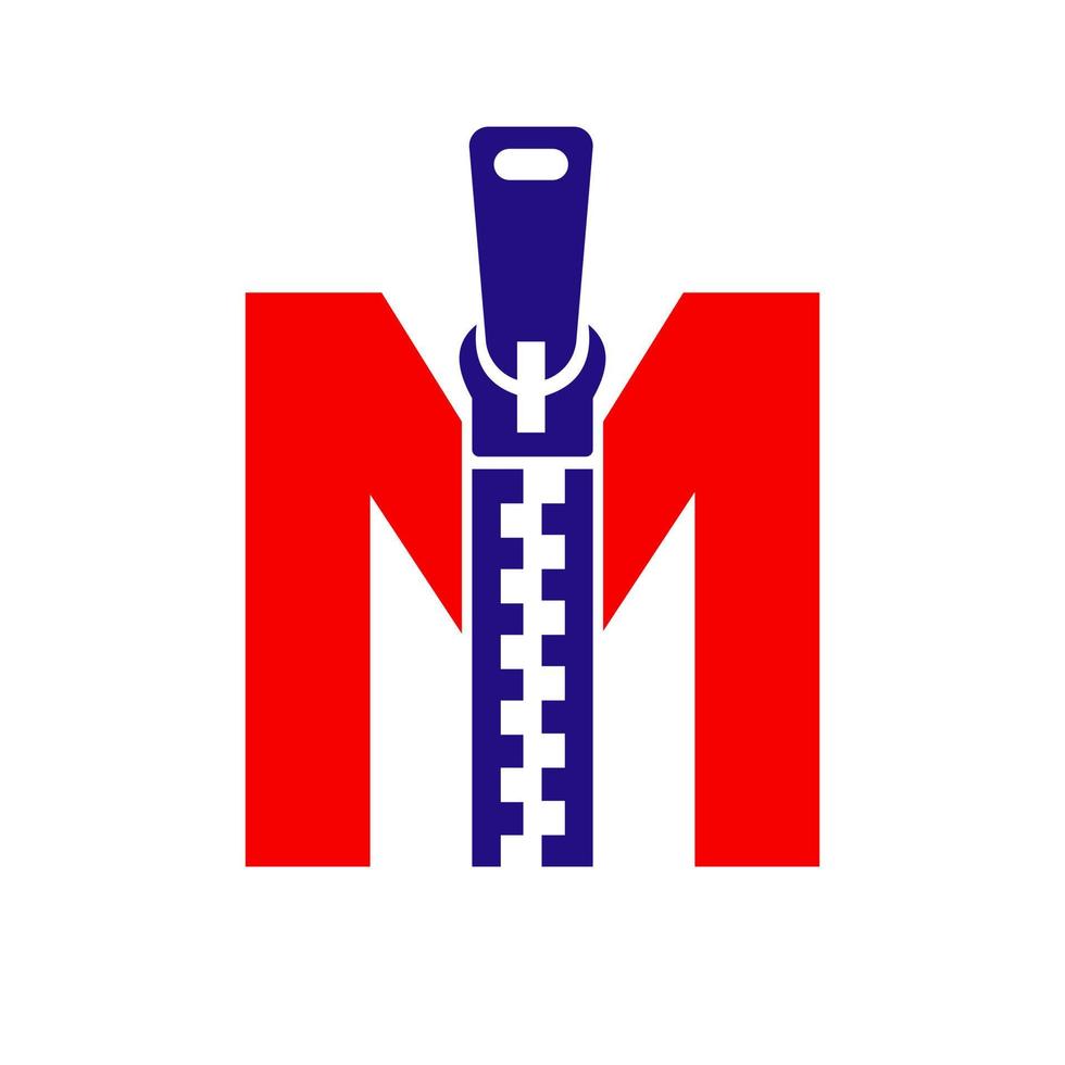 eerste brief m rits logo voor mode lap, borduurwerk en textiel symbool identiteit vector sjabloon