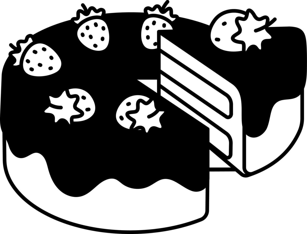 vanille aardbei taart is wezen verdeeld toetje icoon element illustratie halfvast zwart en wit vector