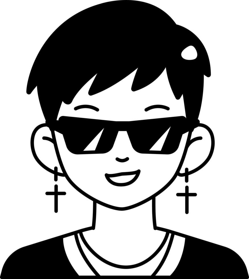 kpop Mens jongen avatar gebruiker preson mensen bril oorbellen halfvast zwart en wit stijl vector
