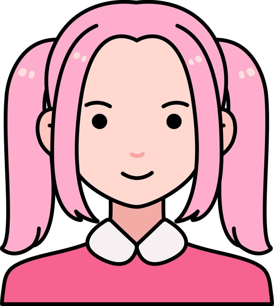 avatar gebruiker vrouw meisje persoon mensen roze dubbele paardenstaart gekleurde schets stijl vector