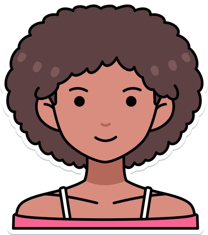 vrouw meisje avatar gebruiker persoon bob haar- zwart huid schets gekleurde sticker retro stijl vector