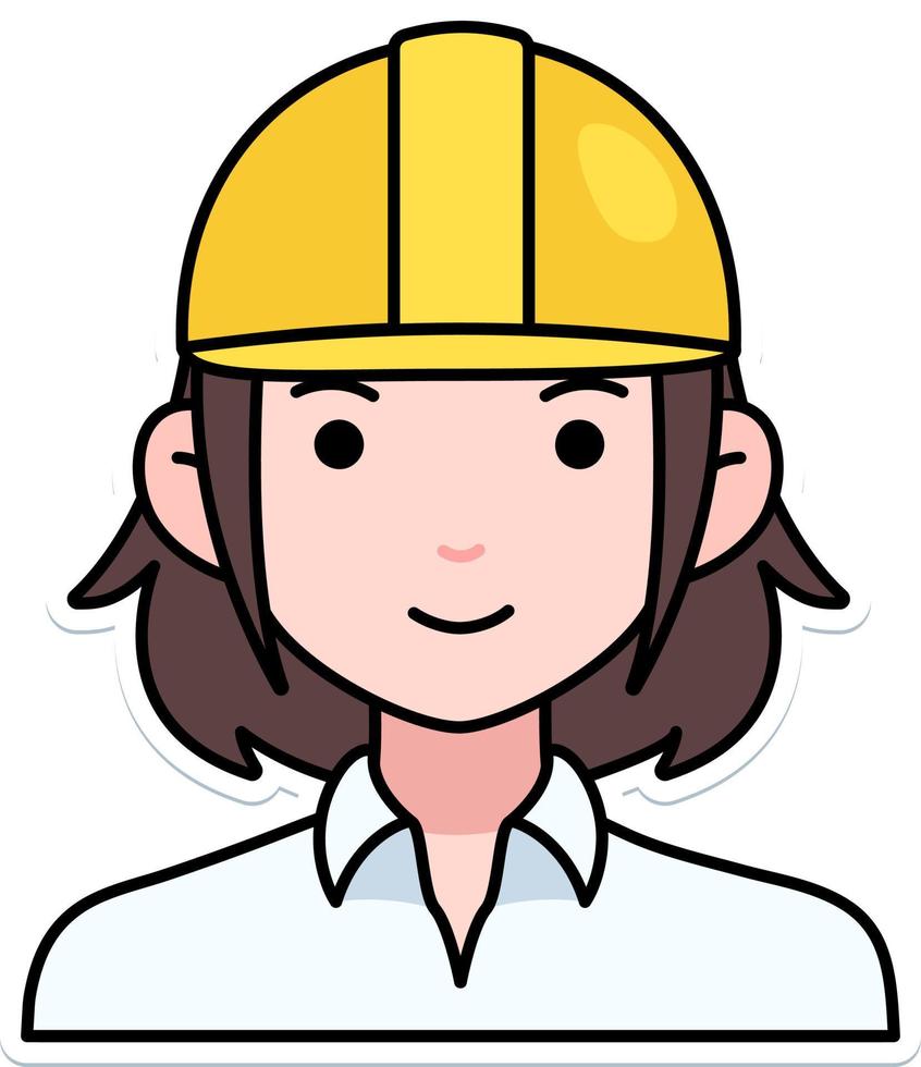 bouwkunde vrouw meisje avatar gebruiker persoon arbeid veiligheid helm schets gekleurde sticker retro stijl vector