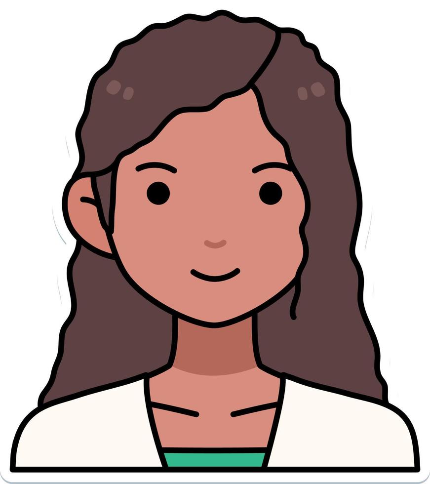 vrouw meisje avatar gebruiker persoon gekruld haar- zwart huid schets gekleurde sticker retro stijl vector