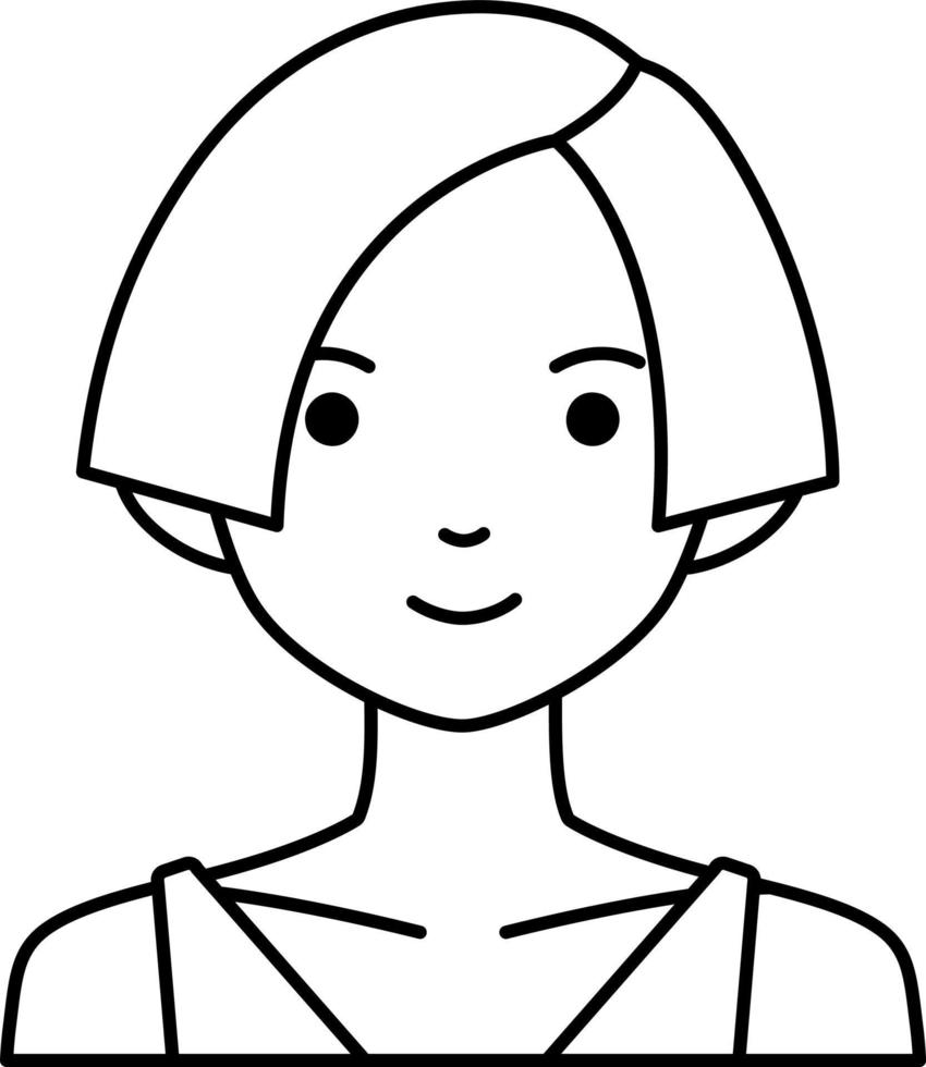 vrouw meisje avatar gebruiker persoon besnoeiing bob kort haar- lijn met wit gekleurde vector