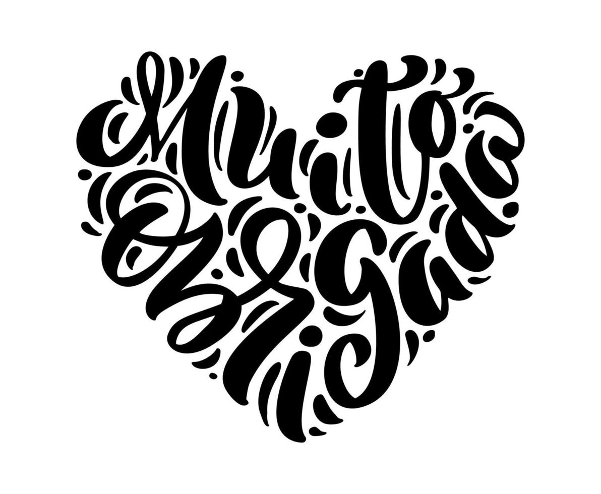 muito obrigada handgeschreven belettering tekst in het formulier van liefde hart. dank u heel veel in Portugees taal. inkt illustratie. modern borstel kalligrafie. geïsoleerd Aan wit achtergrond. dankbaarheid woorden vector