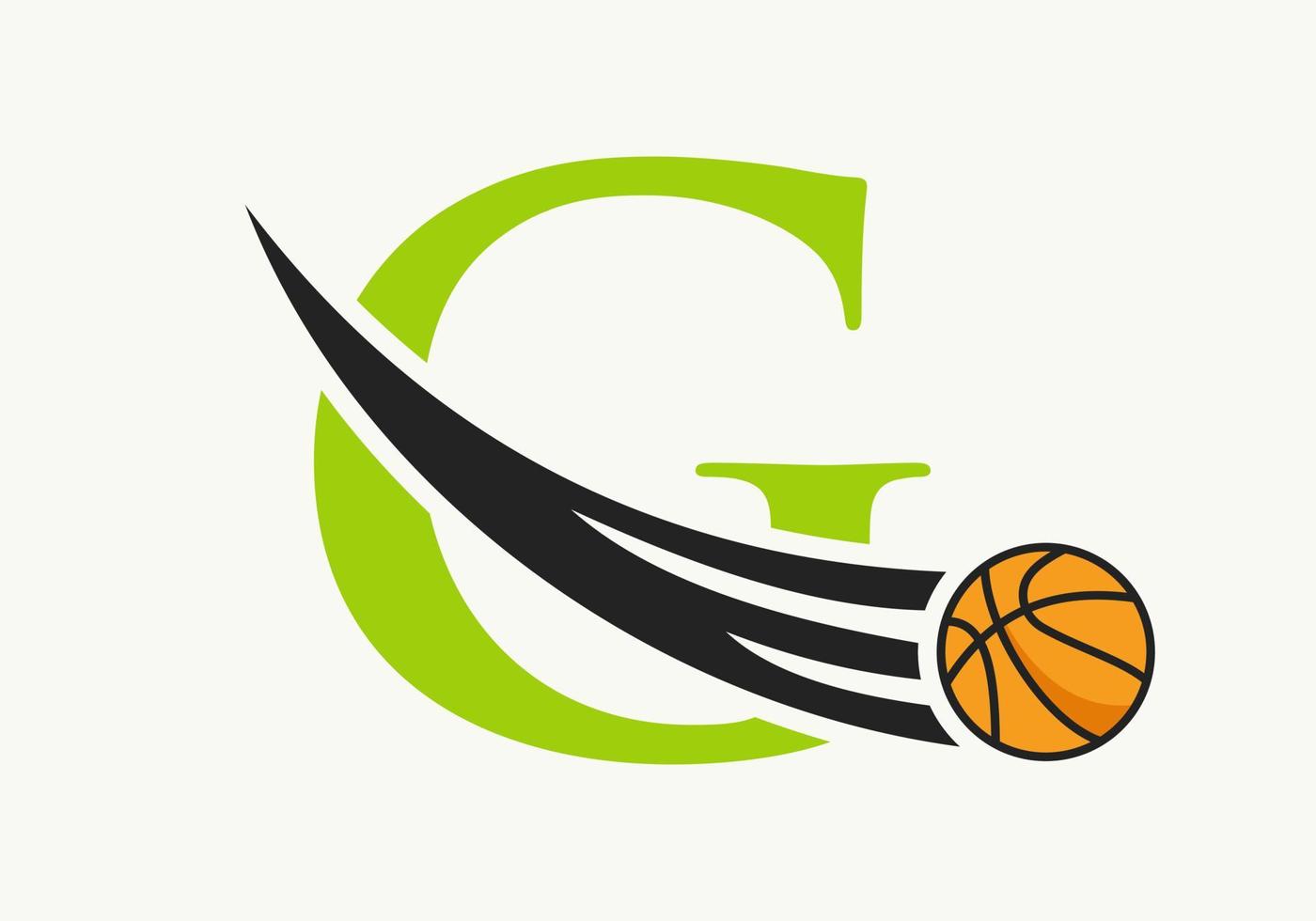 eerste brief g basketbal logo concept met in beweging basketbal icoon. mand bal logotype symbool vector sjabloon