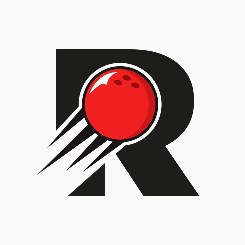 eerste brief r bowling logo concept met in beweging bowling bal icoon. bowling sport- logotype symbool vector sjabloon