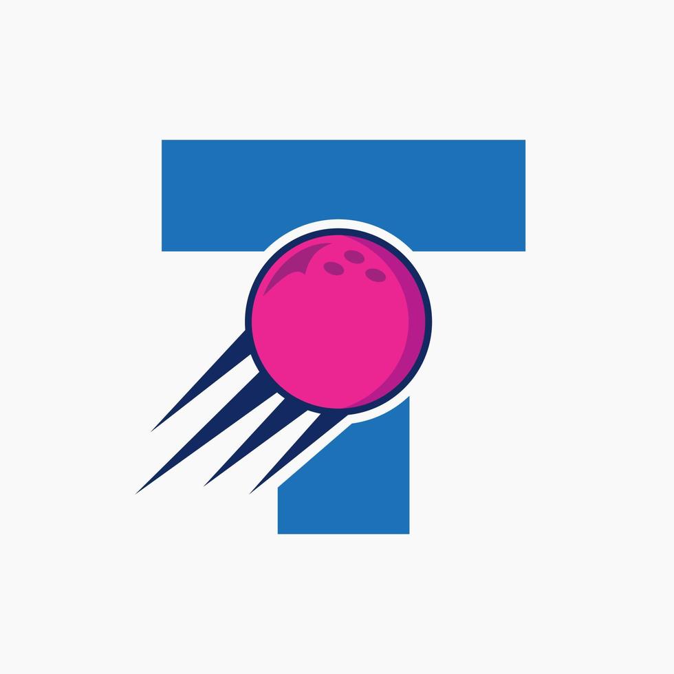 eerste brief t bowling logo concept met in beweging bowling bal icoon. bowling sport- logotype symbool vector sjabloon