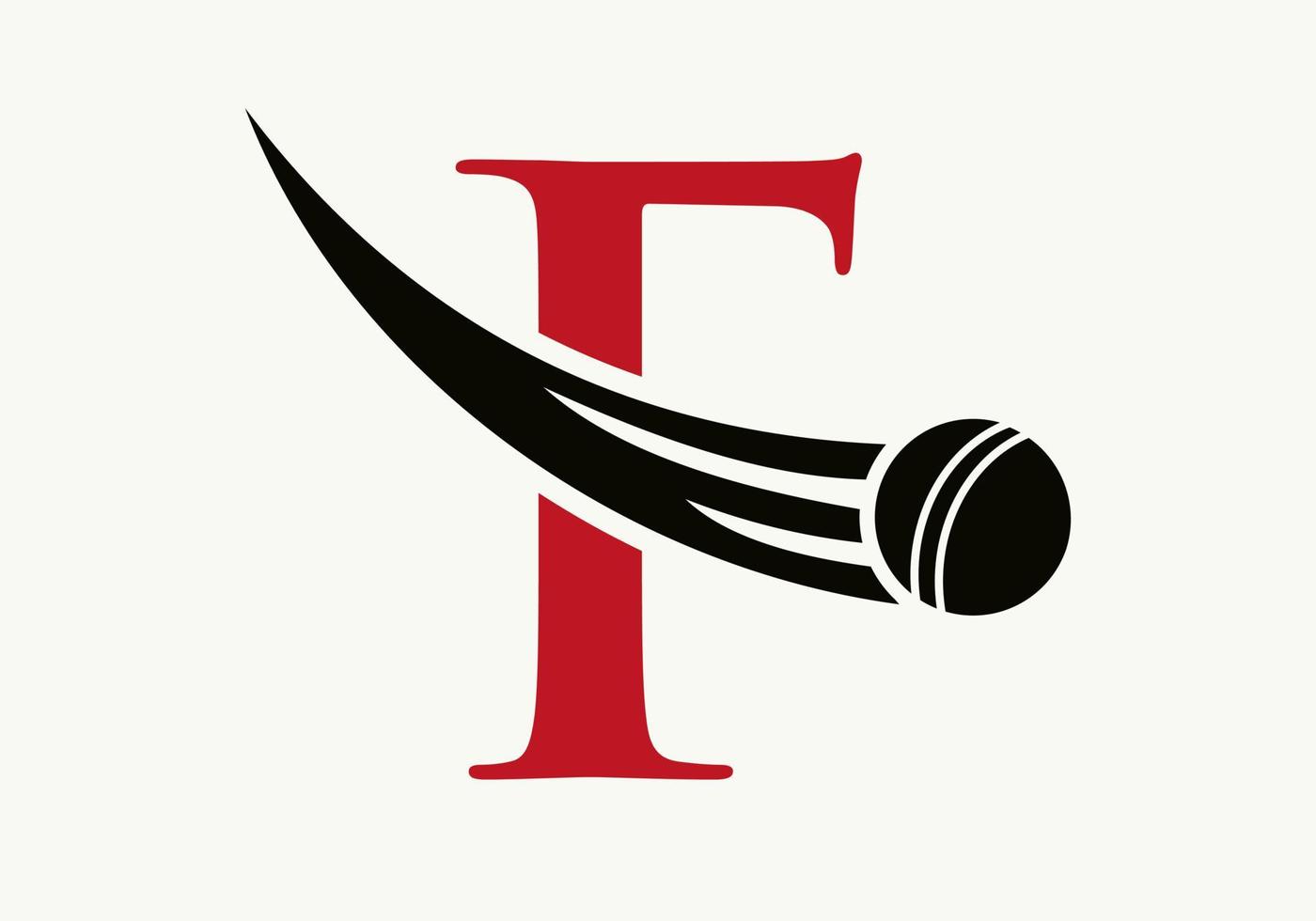 brief f krekel logo concept met in beweging krekel bal icoon. krekel sport- logotype symbool vector sjabloon