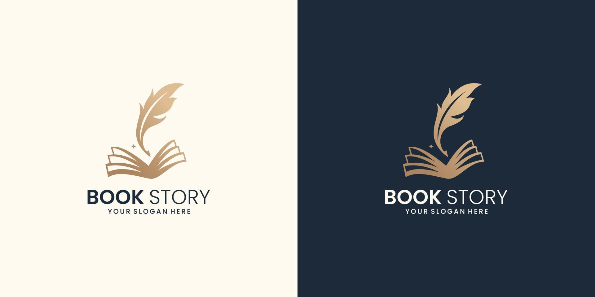 boek verhaal veer logo ontwerp inspiratie.opmerking en schacht logo ontwerp verzameling met helling kleur vector