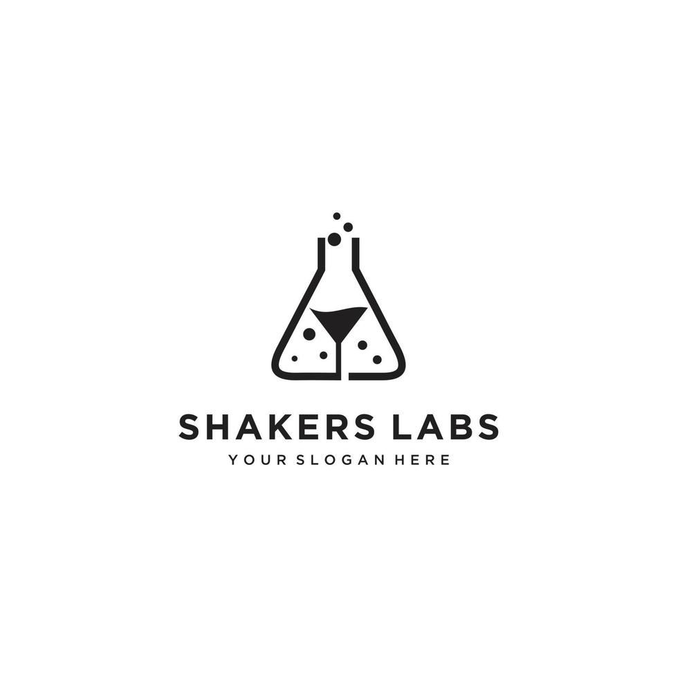 schudders labs fles en glas alcohol logo ontwerp vector