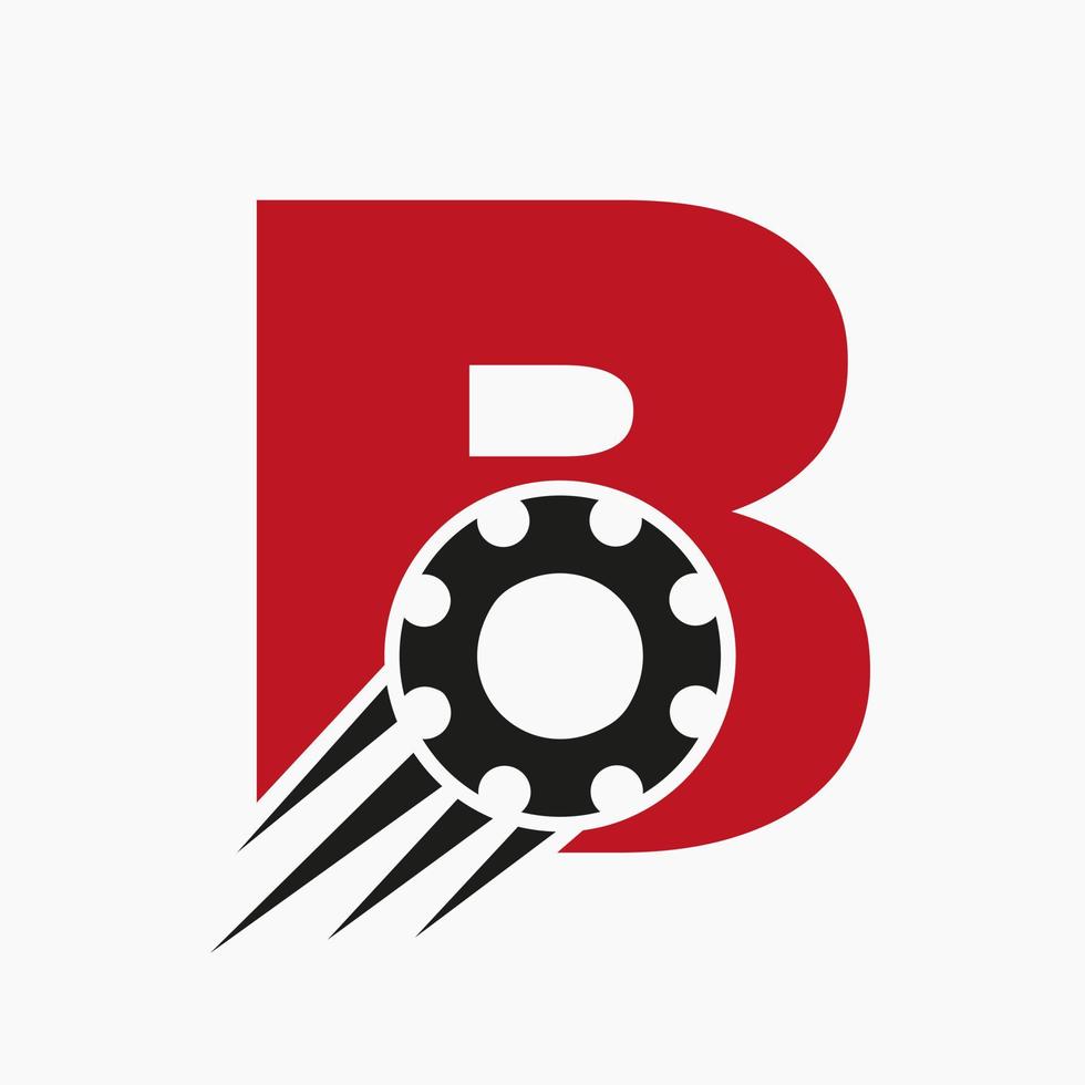 brief b uitrusting tandrad logo. automotive industrieel icoon, uitrusting logo, auto reparatie symbool vector