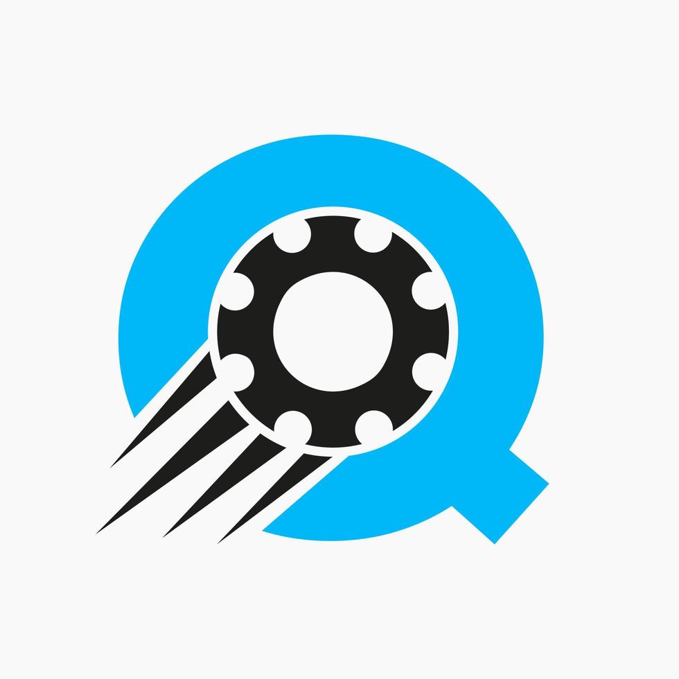 brief q uitrusting tandrad logo. automotive industrieel icoon, uitrusting logo, auto reparatie symbool vector