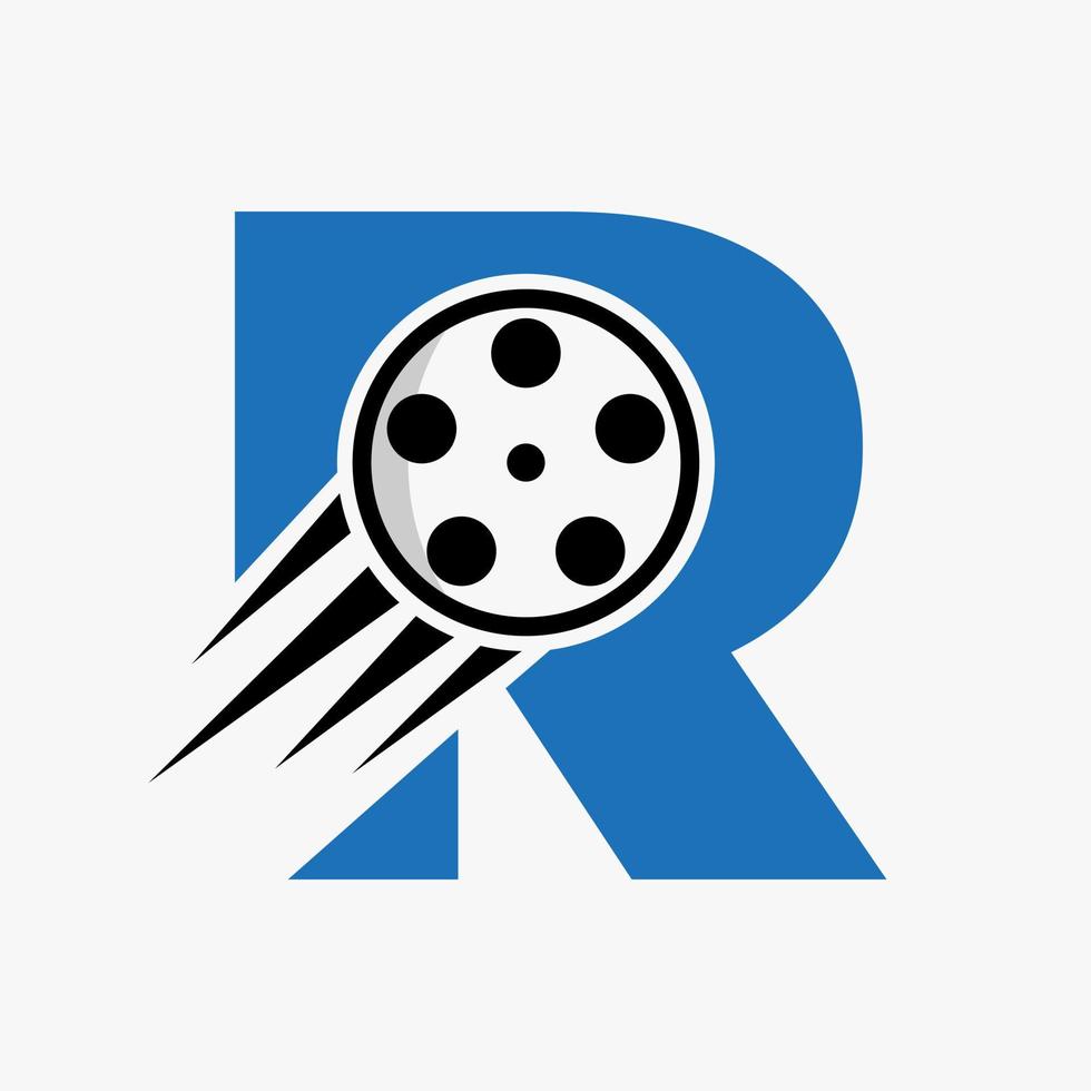 brief r film logo concept met film haspel voor media teken, film regisseur symbool vector sjabloon