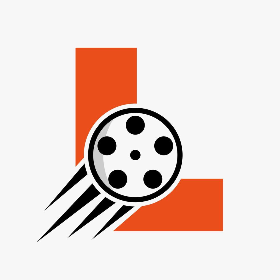 brief l film logo concept met film haspel voor media teken, film regisseur symbool vector sjabloon