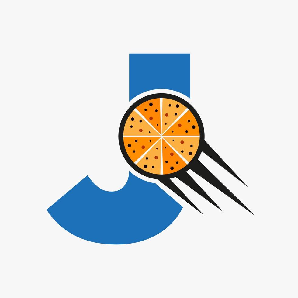 eerste brief j restaurant cafe logo met pizza concept vector sjabloon