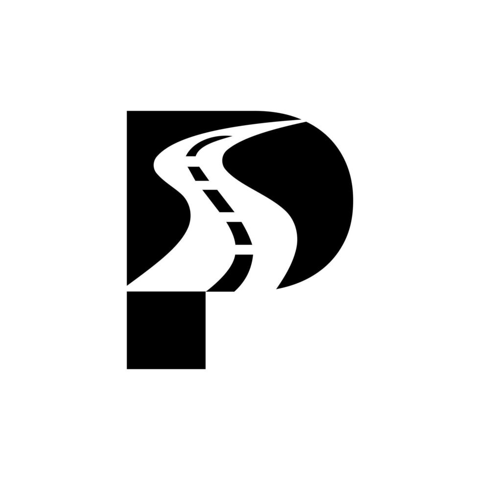 eerste brief p weg logo voor reizen en vervoer teken vector sjabloon