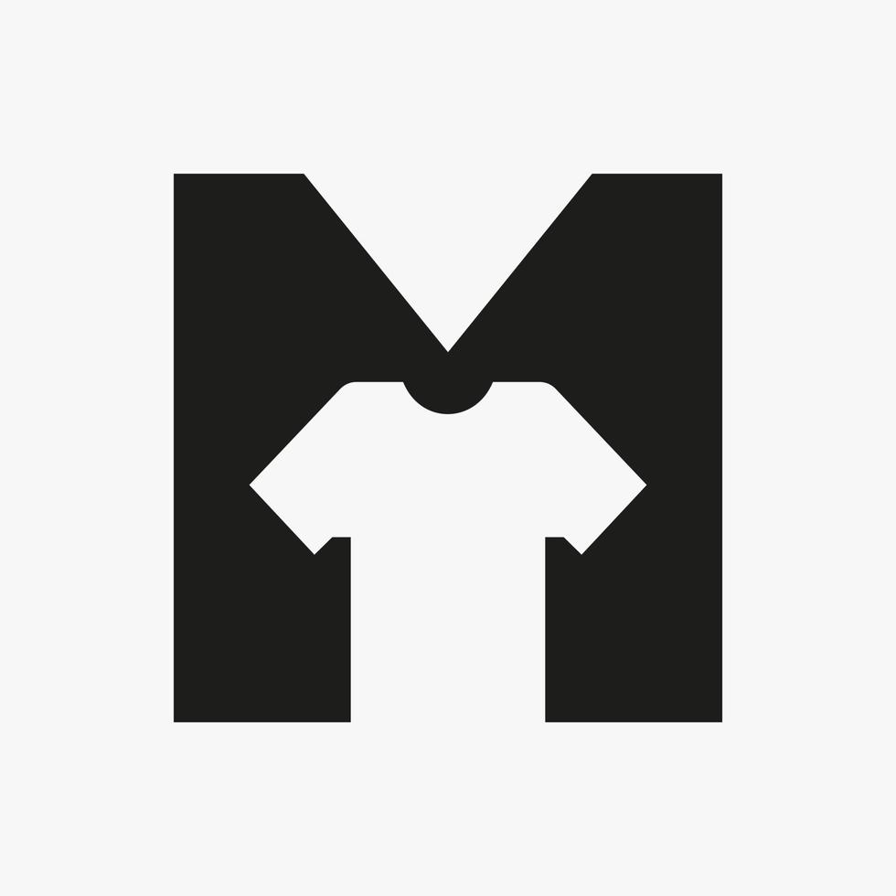 brief m logo concept met t overhemd vector sjabloon voor kledingstukken en kleding mode teken