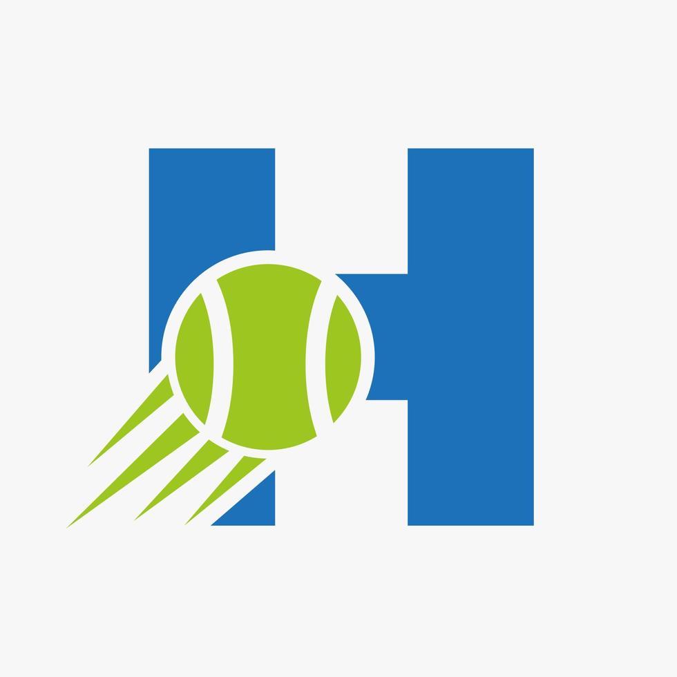 brief h tennis logo concept met in beweging tennis bal icoon. tennis sport- logotype symbool vector sjabloon