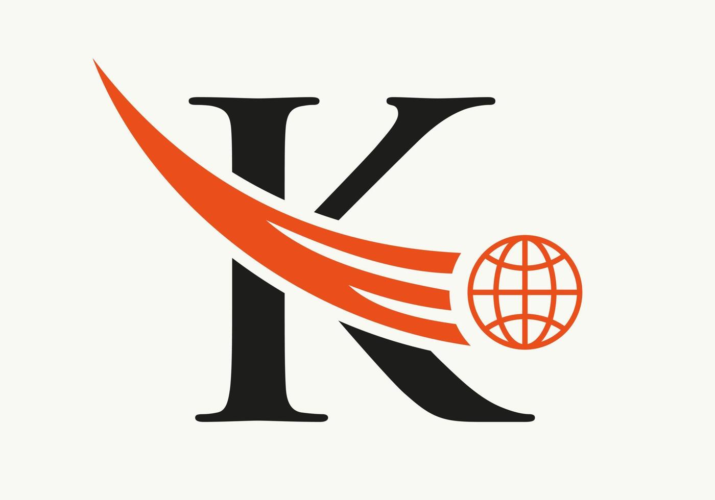 brief k wereld logo concept met in beweging globaal icoon vector sjabloon