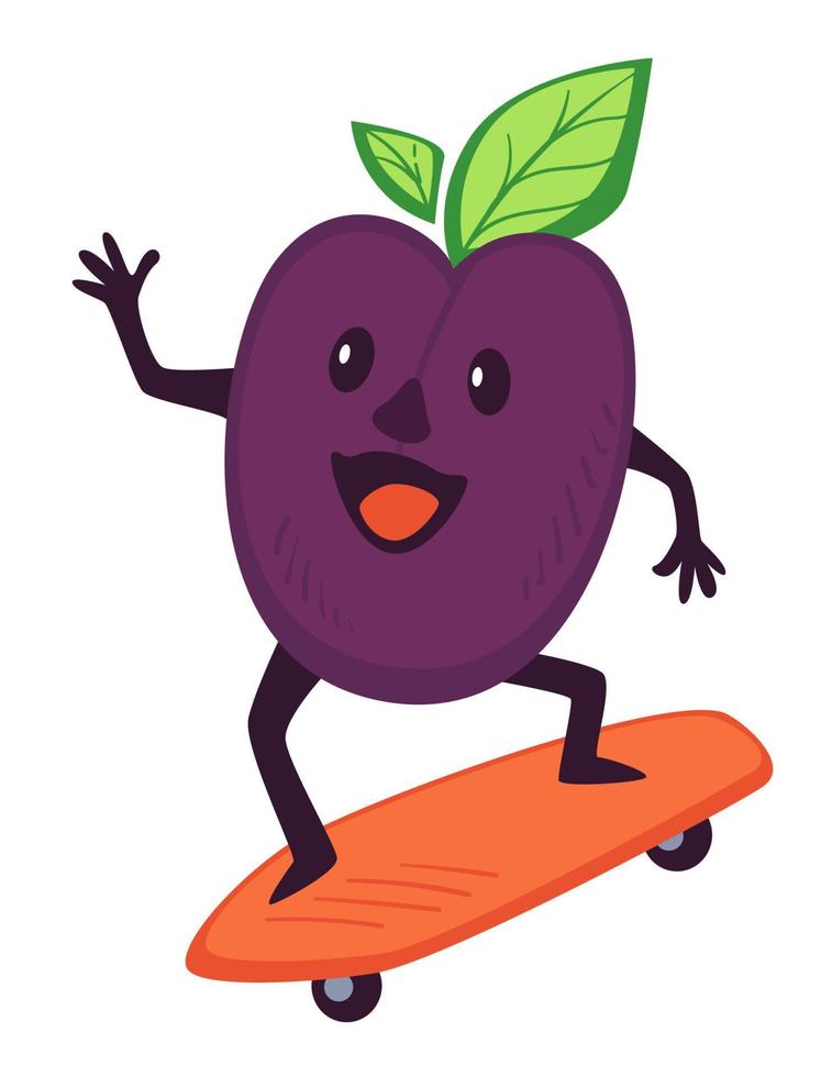 Pruim het schaatsen Aan bord, skateboarden sportief fruit vector