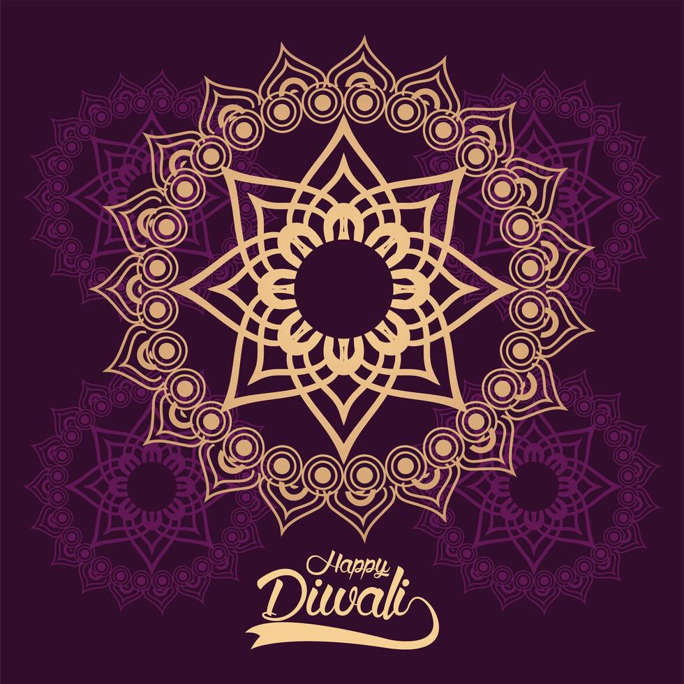 gelukkige diwali-viering met gouden mandala vector