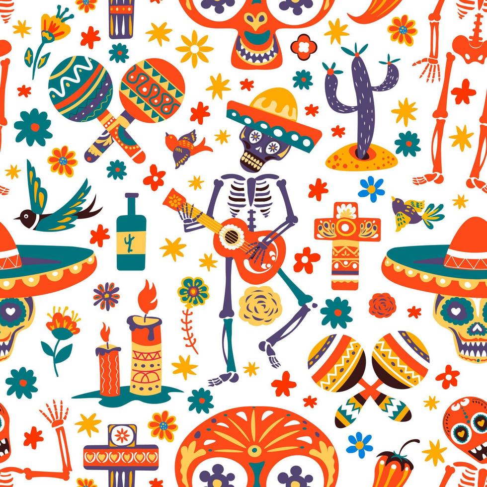 dia de los muertos, skelet spelen gitaar vector