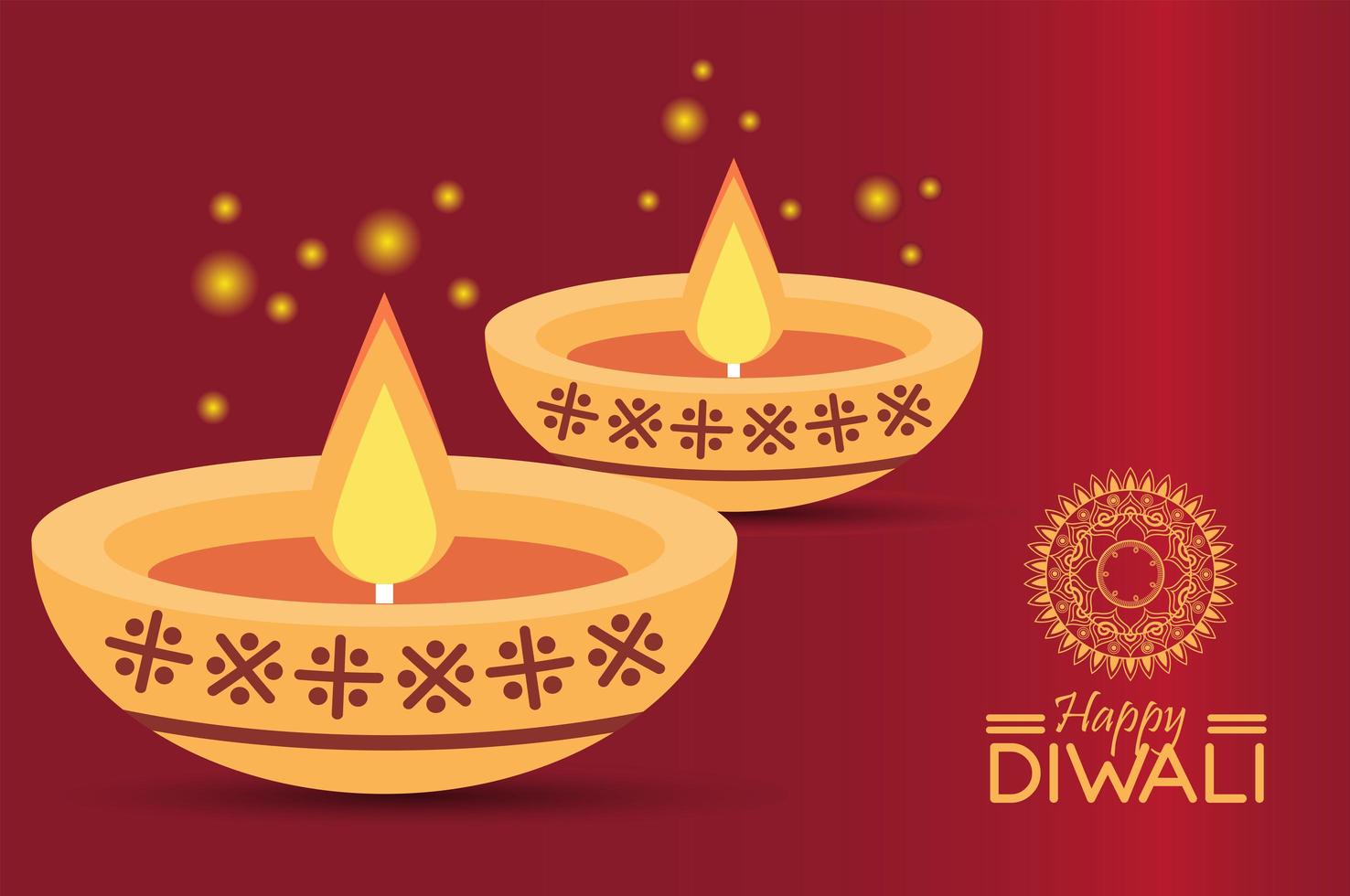 gelukkige diwali-viering met twee kaarsen vector