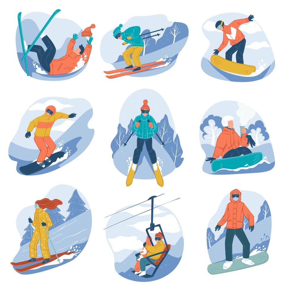 extreem winter sport- en activiteiten in wintertijd vector