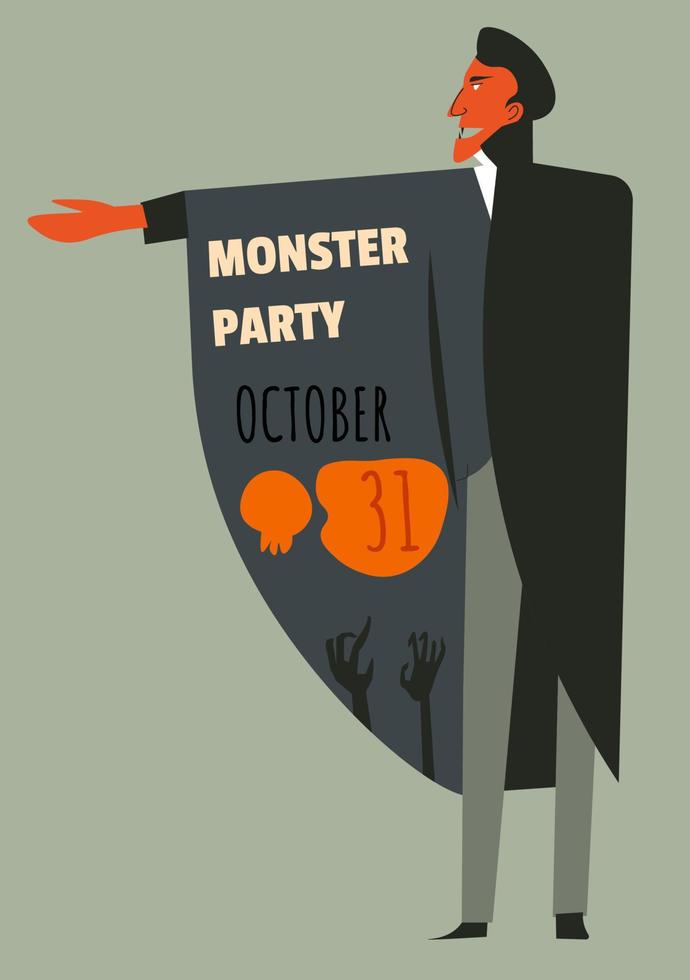 monster partij oktober, vieren halloween vakantie uitnodiging en datum vector