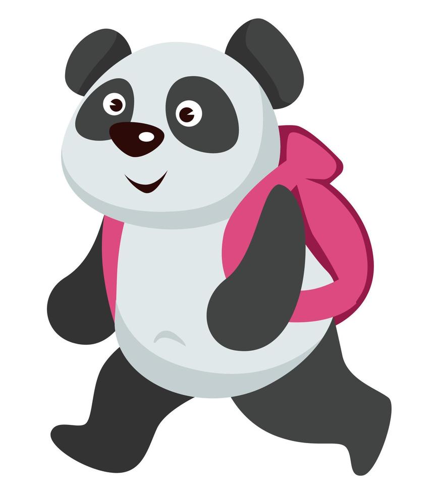 klein panda dier wandelen met rugzak naar school- vector