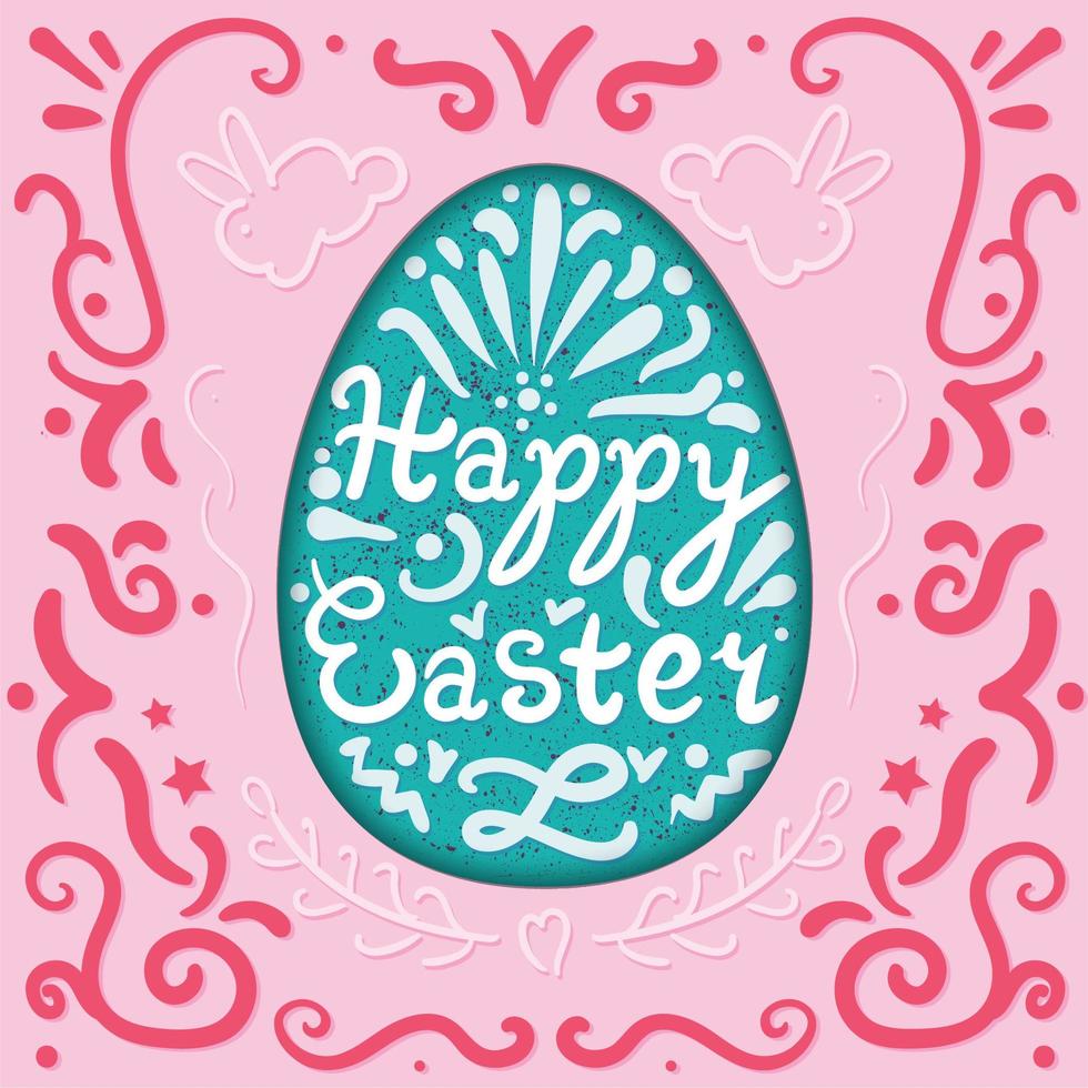 vintage happy easter belettering in ei met konijnen. vector