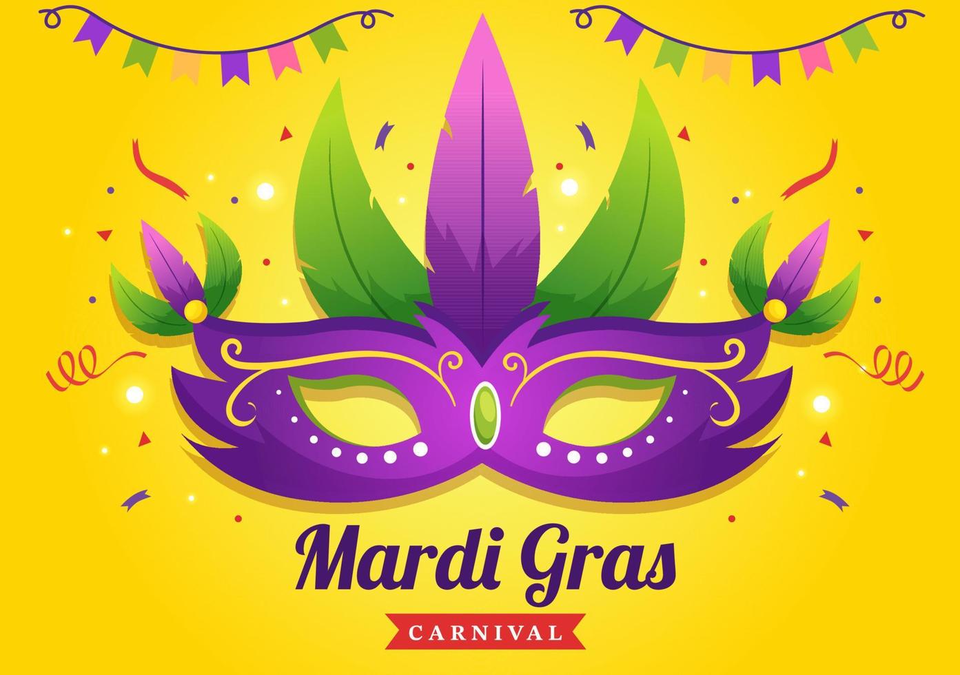 mardi gras carnaval partij illustratie met masker, veren en item festival voor web banier of landen bladzijde in vlak tekenfilm hand- getrokken Sjablonen vector