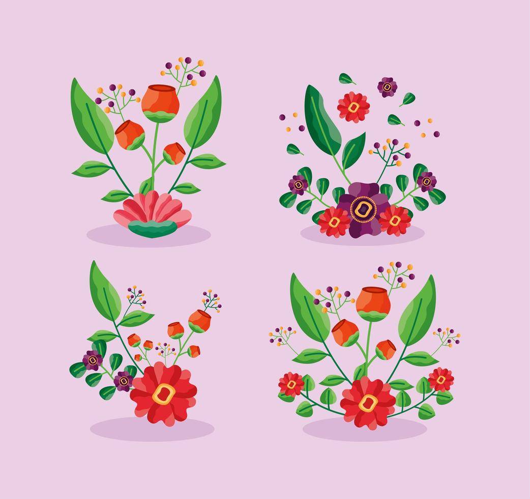 decoratieve bloemen en gebladerte set vector
