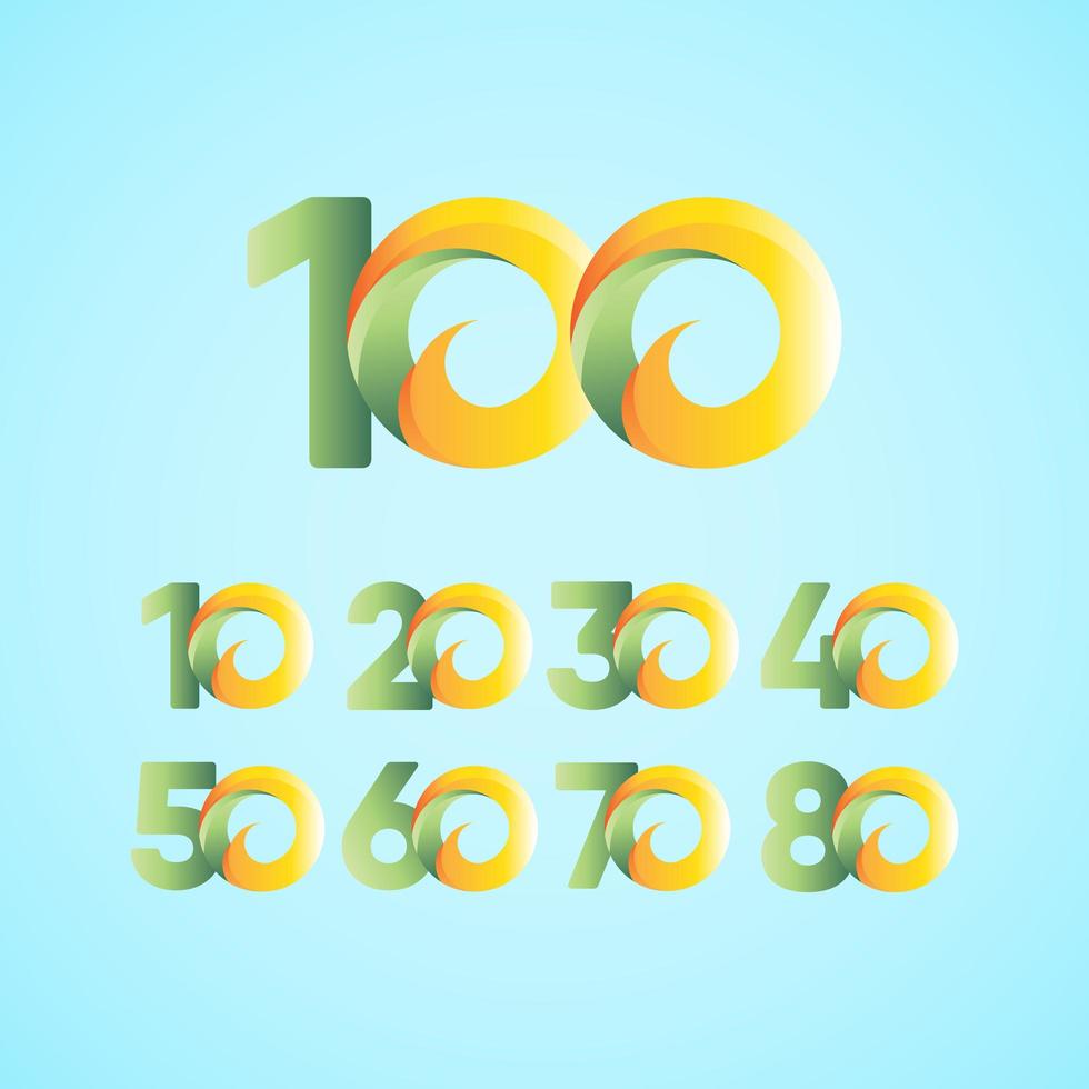100 jaar jubileumvieringen geel groen vector sjabloon ontwerp illustratie