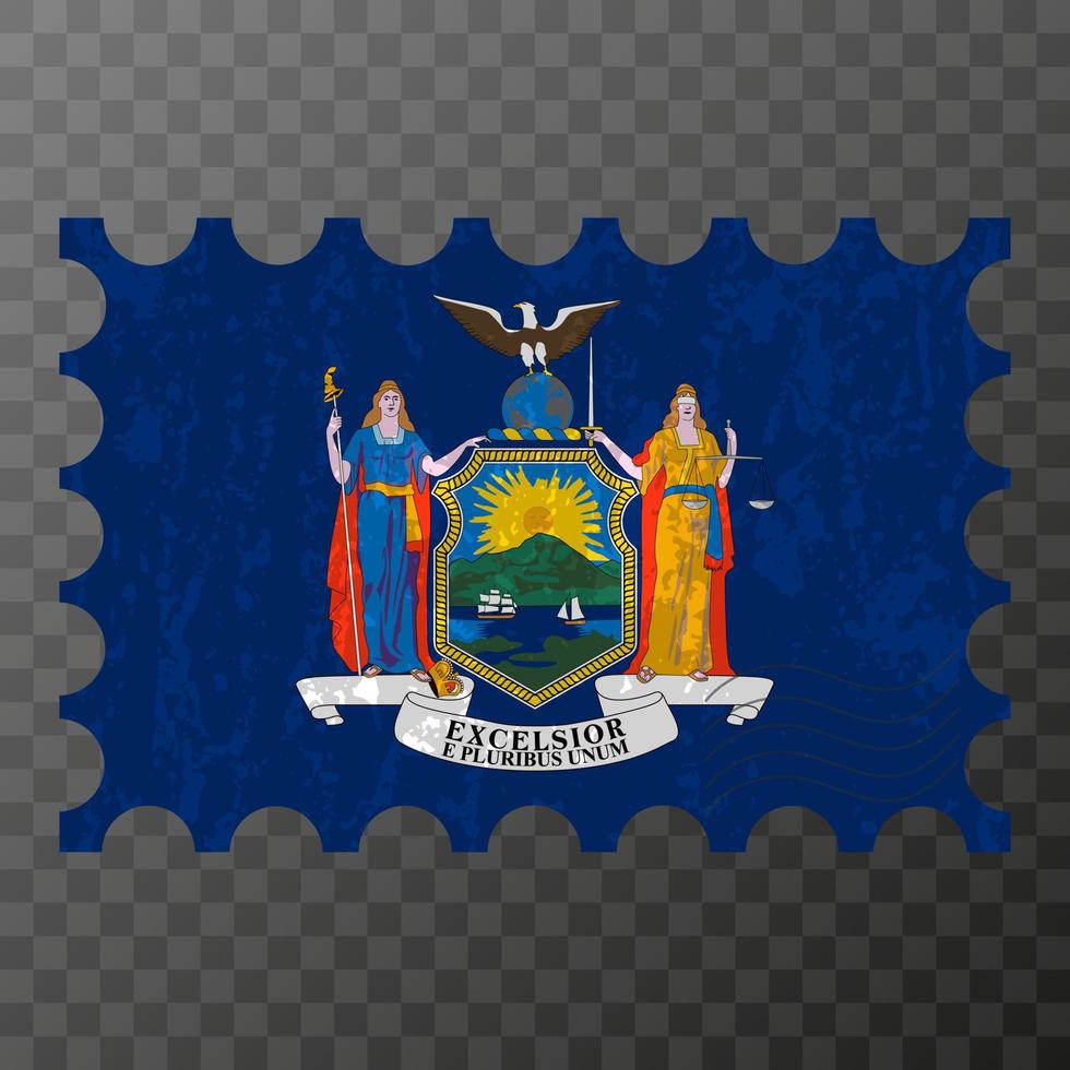 port postzegel met nieuw york staat grunge vlag. vector illustratie.