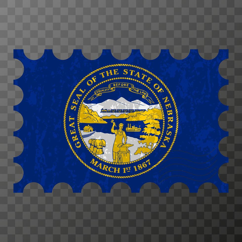 port postzegel met Nebraska staat grunge vlag. vector illustratie.