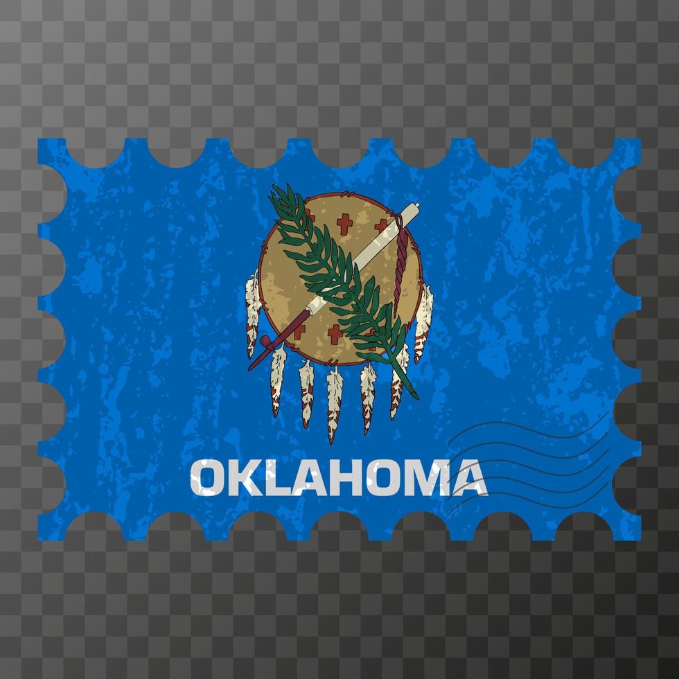 port postzegel met Oklahoma staat grunge vlag. vector illustratie.